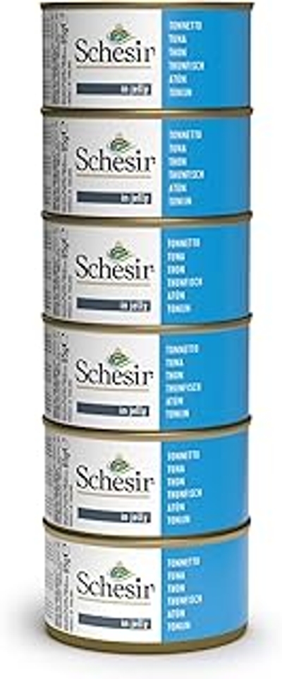 Schesir, Natvoer voor volwassen katten, tonijn, filets en gelei, 100% natuurlijk, verpakking van 6 blikjes x 85 g - natvoer katten