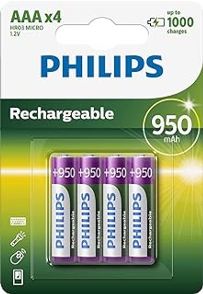 Philips AAA-Batterijen - HR03 Oplaadbaar - NiMH 1.2V - 950mAh - 4 stuks