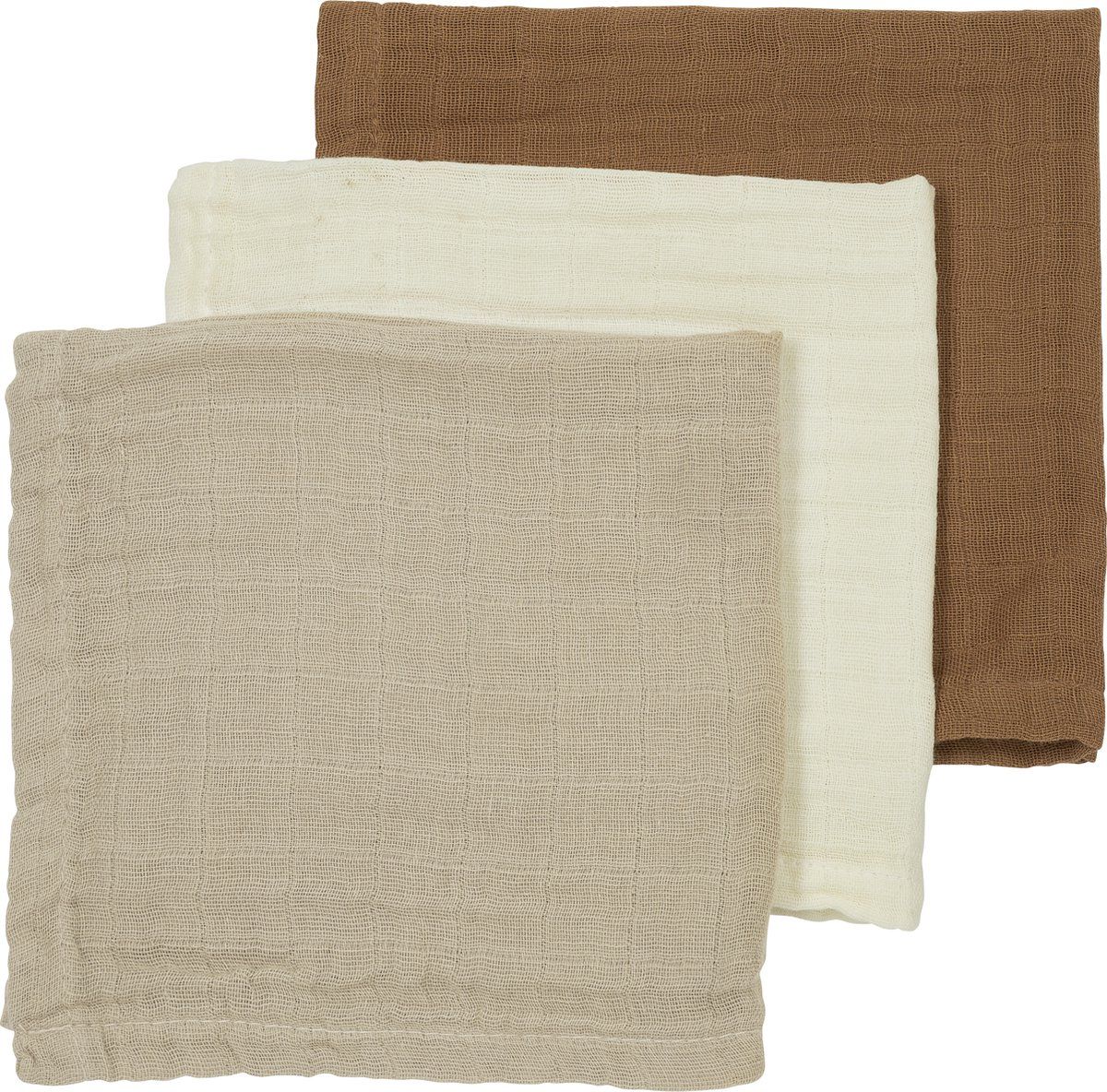 Meyco Baby Uni monddoekjes - 3-pack - hydrofiel - offwhite/sand/toffee - 30x30cm