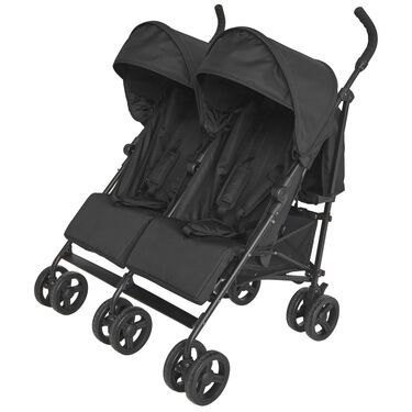 Prénatal Duo Buggy - Tweeling Buggy Inclusief Regenhoes - Verstelbare Kinderwagen - Inklapbare Wandelwagen - Plooibuggy - Zwart