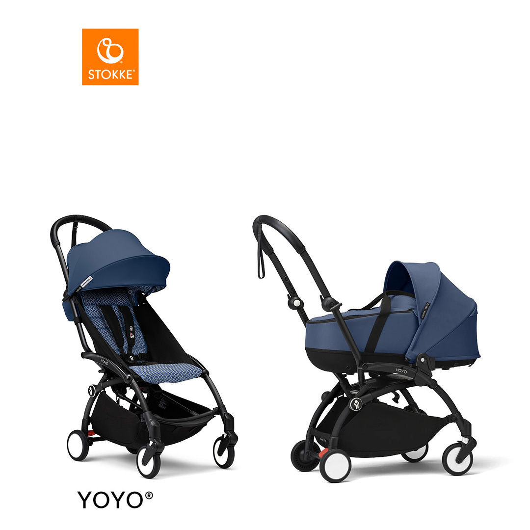 Stokke&reg; YOYO3 Complete Kinderwagen Met Reiswieg - Black Frame - Air France Blue