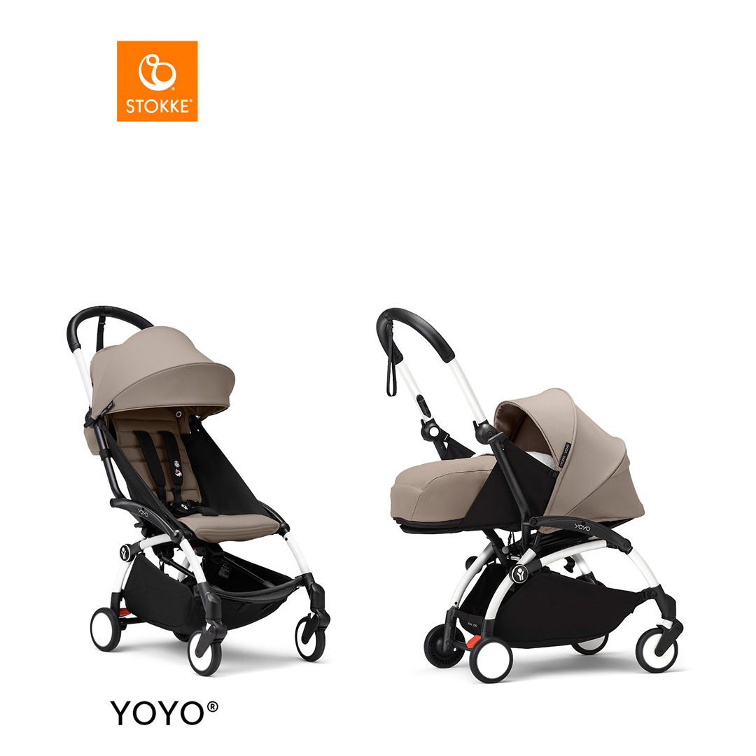 Stokke&reg; YOYO3 Complete Kinderwagen Met 0+ Newborn Pack - White Frame - Taupe