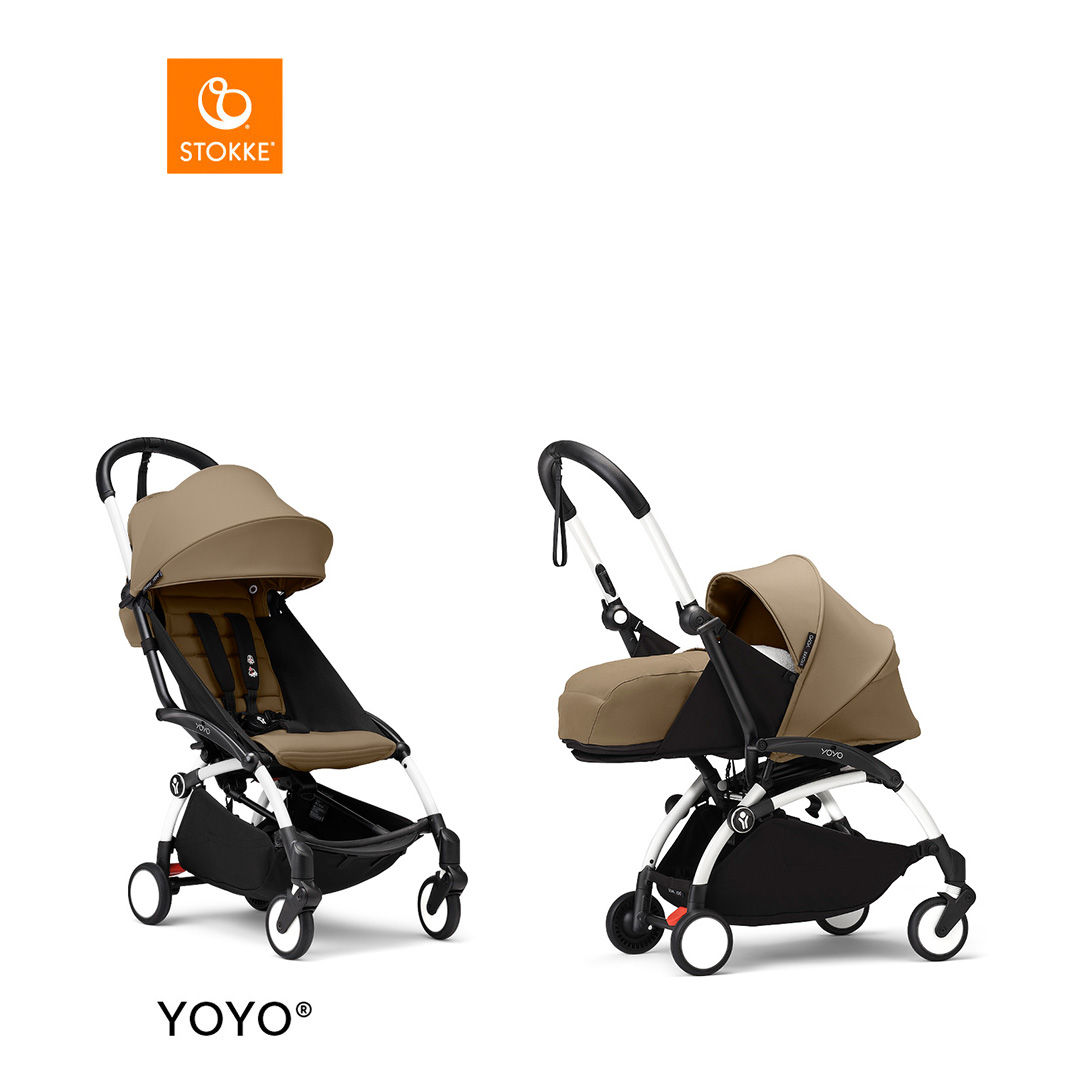 Stokke&reg; YOYO3 Complete Kinderwagen Met 0+ Newborn Pack - White Frame - Toffee