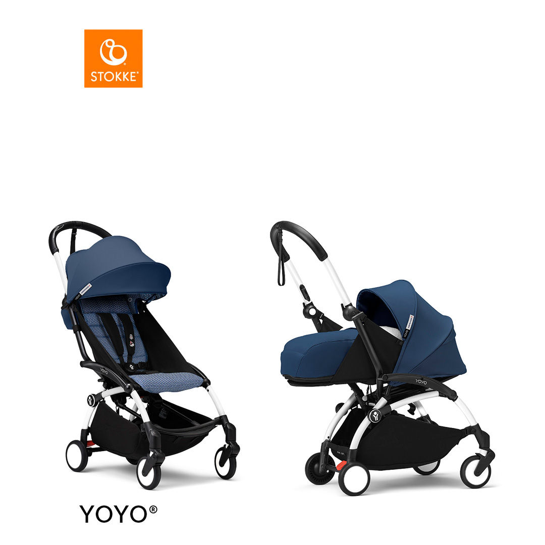 Stokke&reg; YOYO3 Complete Kinderwagen Met 0+ Newborn Pack - White Frame - Air France Blue