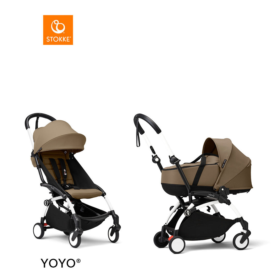 Stokke&reg; YOYO3 Complete Kinderwagen Met Reiswieg - White Frame - Toffee