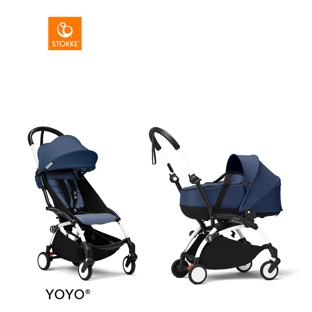 Stokke&reg; YOYO3 Complete Kinderwagen Met Reiswieg - White Frame - Air France Blue