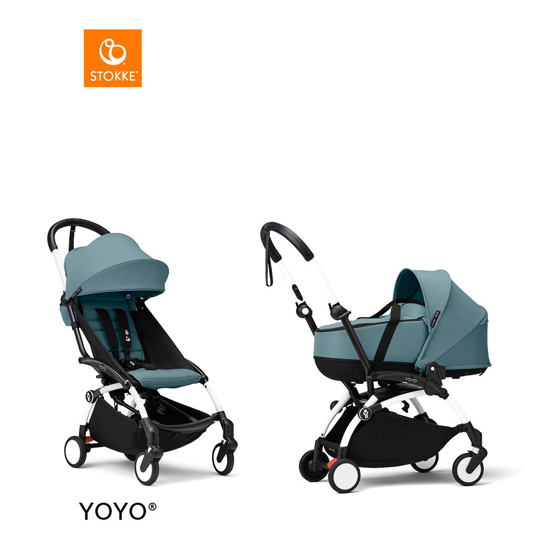 Stokke&reg; YOYO3 Complete Kinderwagen Met Reiswieg - White Frame - Aqua