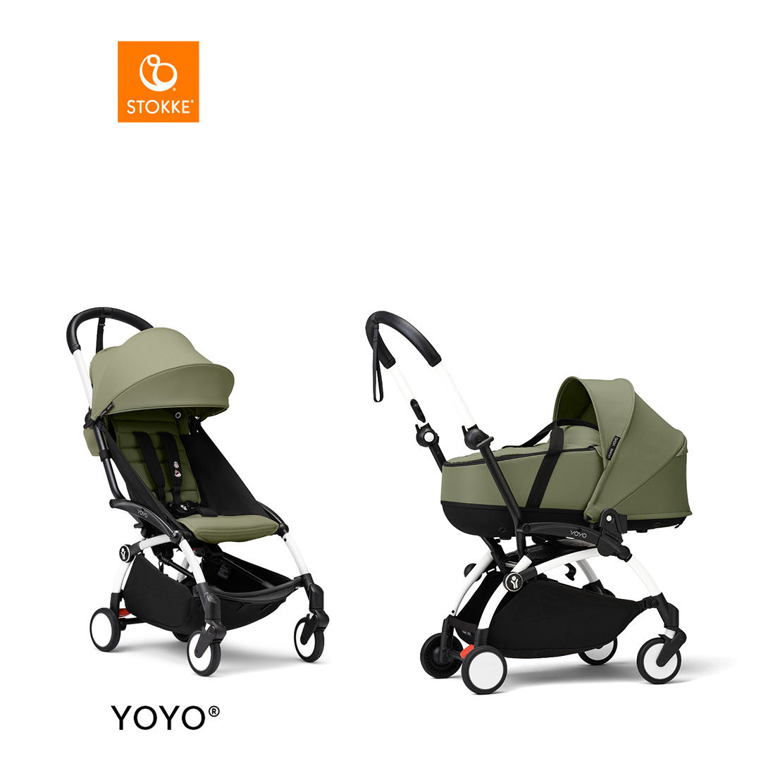 Stokke&reg; YOYO3 Complete Kinderwagen Met Reiswieg - White Frame - Olive