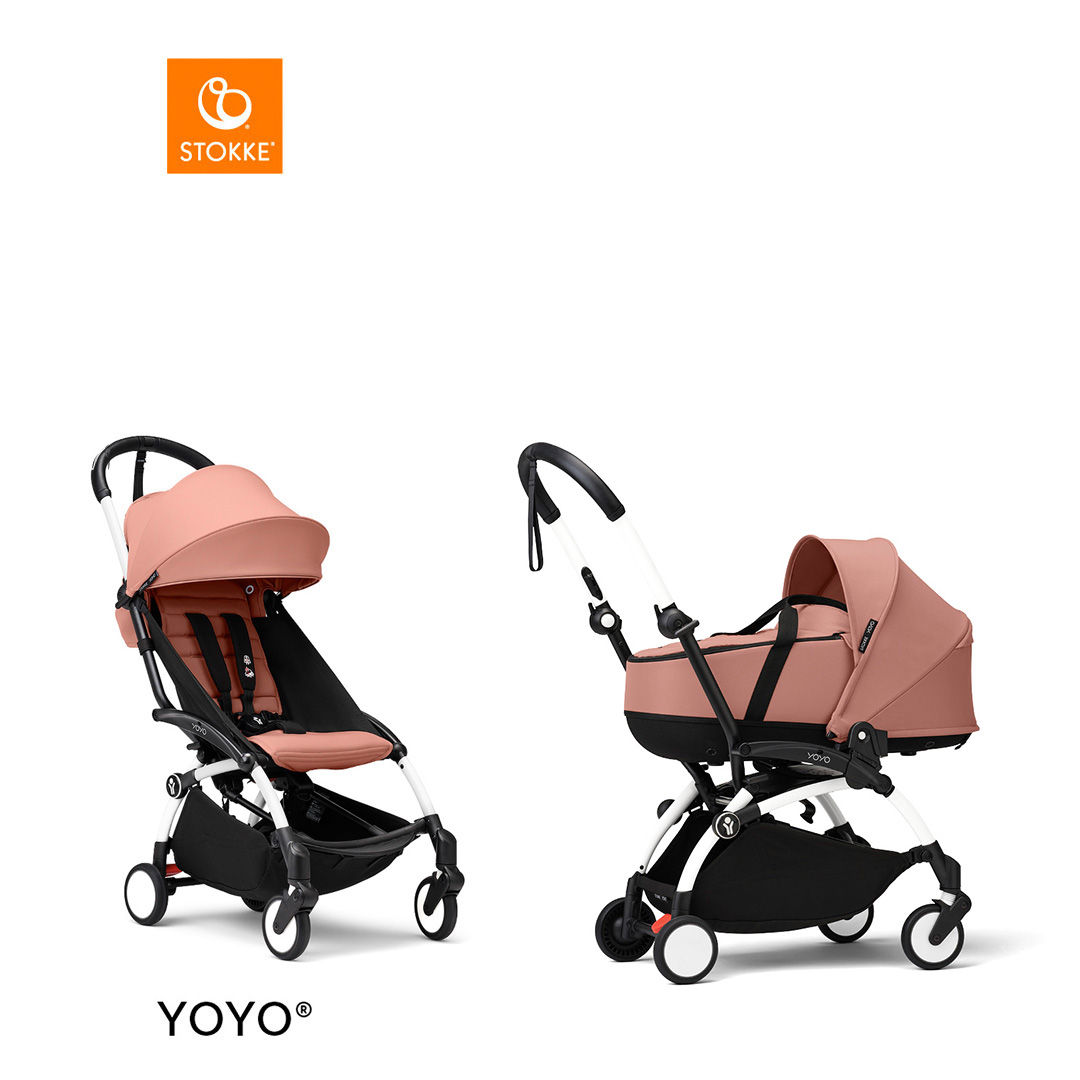 Stokke&reg; YOYO3 Complete Kinderwagen Met Reiswieg - White Frame - Ginger