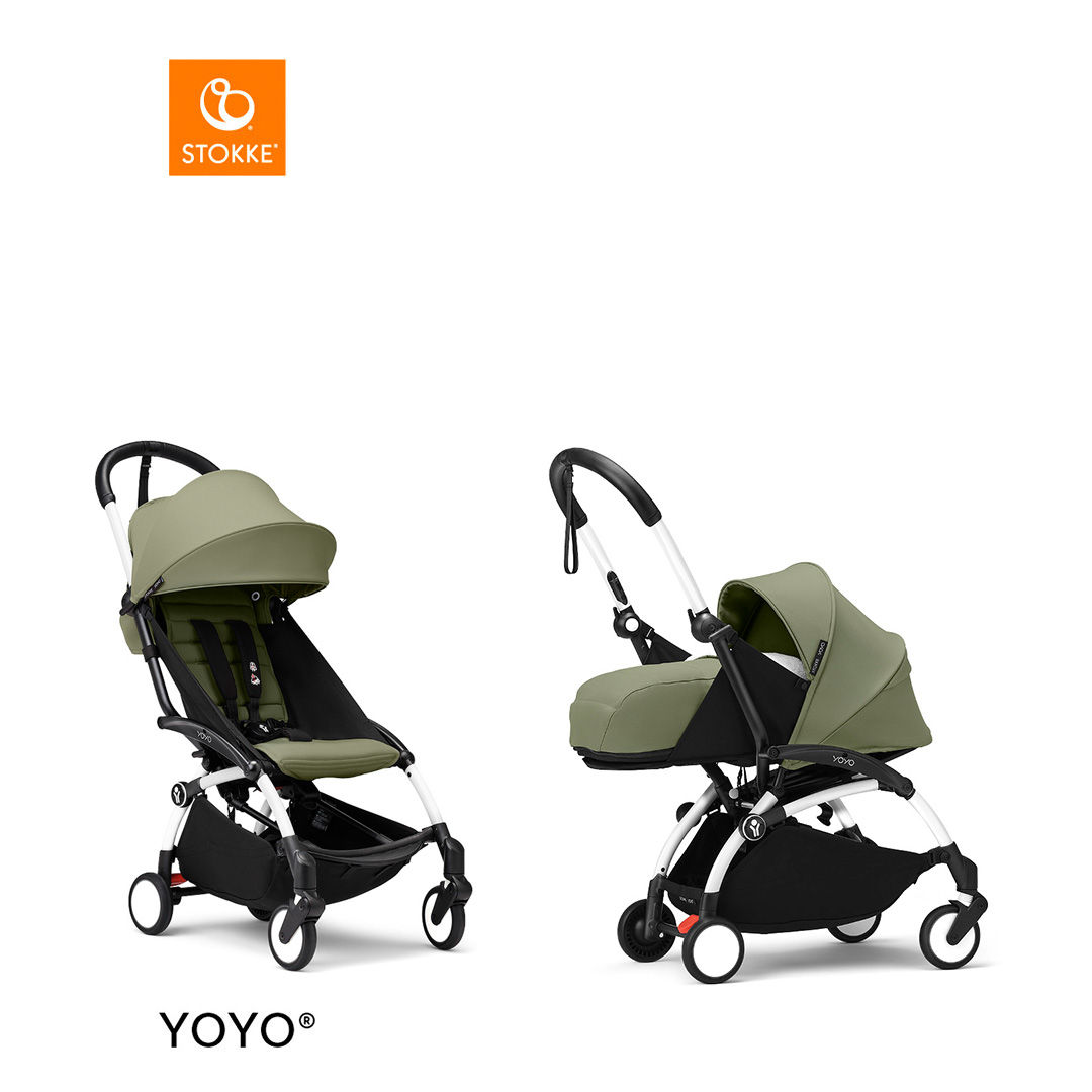 Stokke&reg; YOYO3 Complete Kinderwagen Met 0+ Newborn Pack - White Frame - Olive