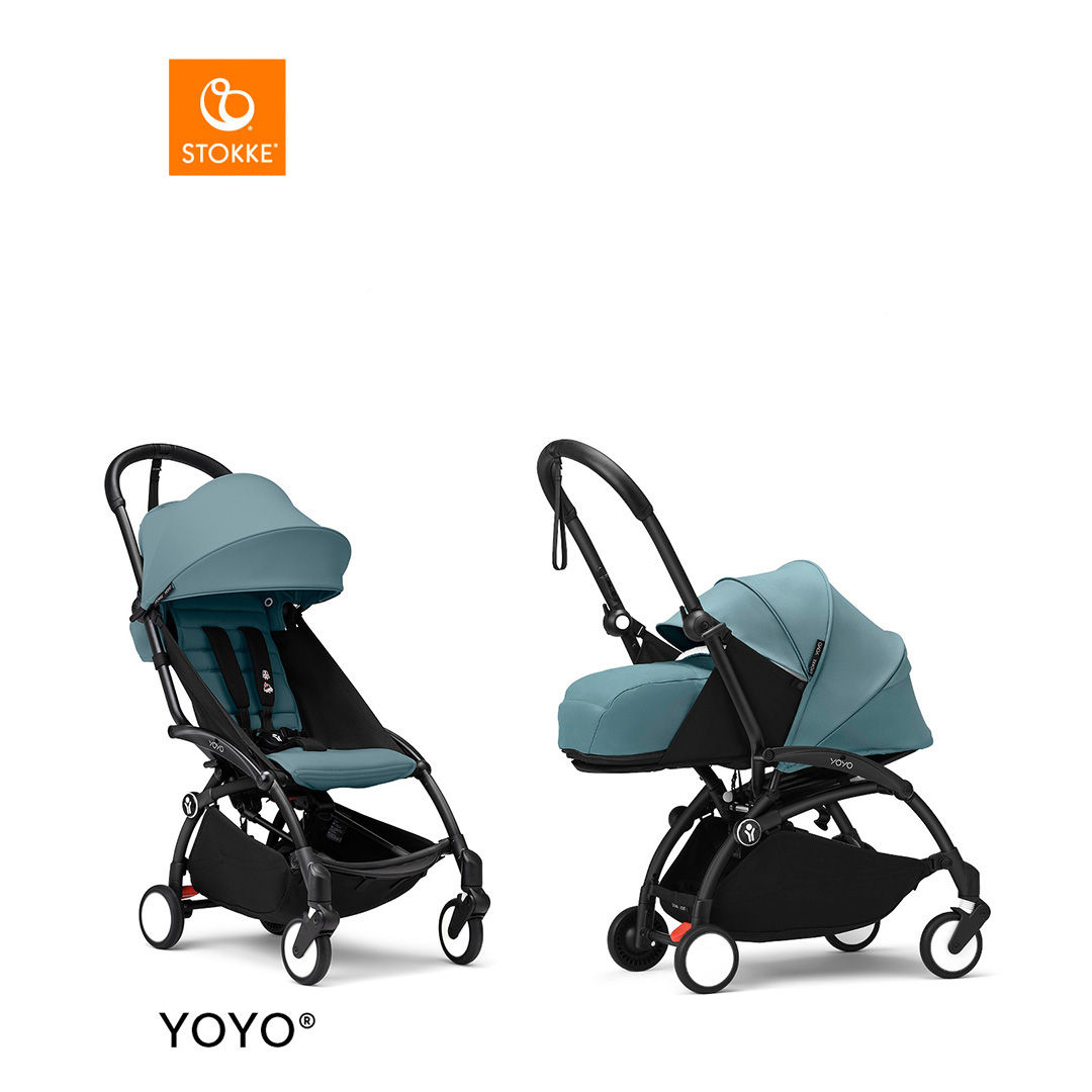 Stokke&reg; YOYO3 Complete Kinderwagen Met 0+ Newborn Pack - Black Frame - Aqua