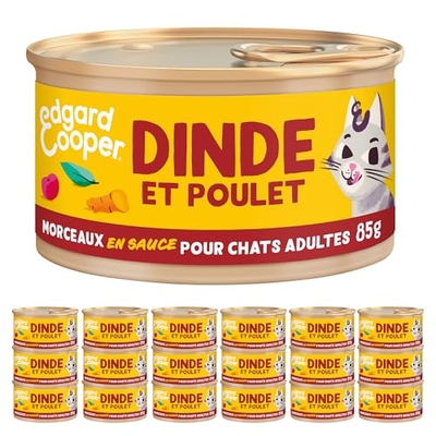 Edgard & Cooper Paté voor katten, volwassenen, (india en kip, 85 g x 18), paté in sausstukken voor katten, vers vlees en hoogwaardige eiwitten, gesteriliseerde en actieve kattenvoer - kattenbrokken