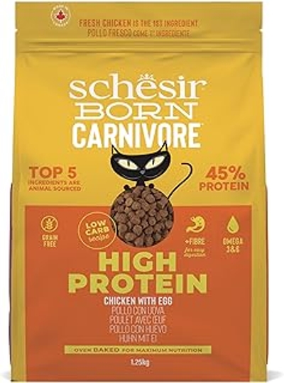 Schesir Born Carnivore kip en ei, droogvoer voor volwassen katten, gebakken zak van 1,25 kg - kattenbrokken