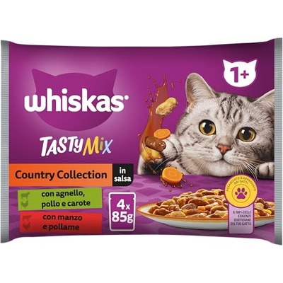 Whiskas Tasty Mix natvoer voor katten, volwassenen, Country in Sauce, collectie 13 x 4 x 85 g, zak - natvoer katten