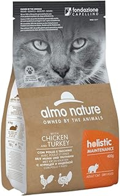 Almo Nature Holistic kip en kalkoen kat voor katten nieuw product 400 gr, geel, L - kattenbrokken