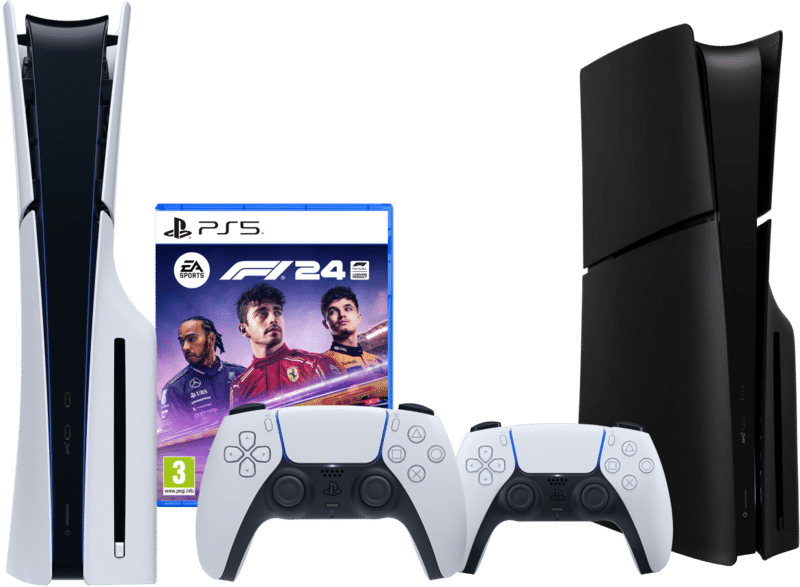 PlayStation 5 Slim Disc Edition + F1 24 + Covers Zwart + Extra Controller Wit