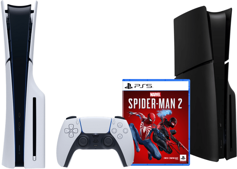 PlayStation 5 Slim Disc Edition + Spider-Man 2 + Covers Zwart