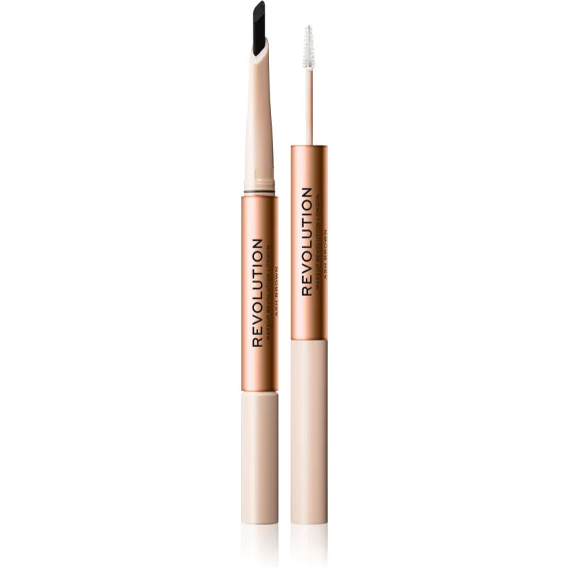 Makeup Revolution Fluffy Brow Filter Duo dubbelzijdig wenkbrauwpotlood voor Fixatie en Vorm Tint Ash Brown 0.12 g