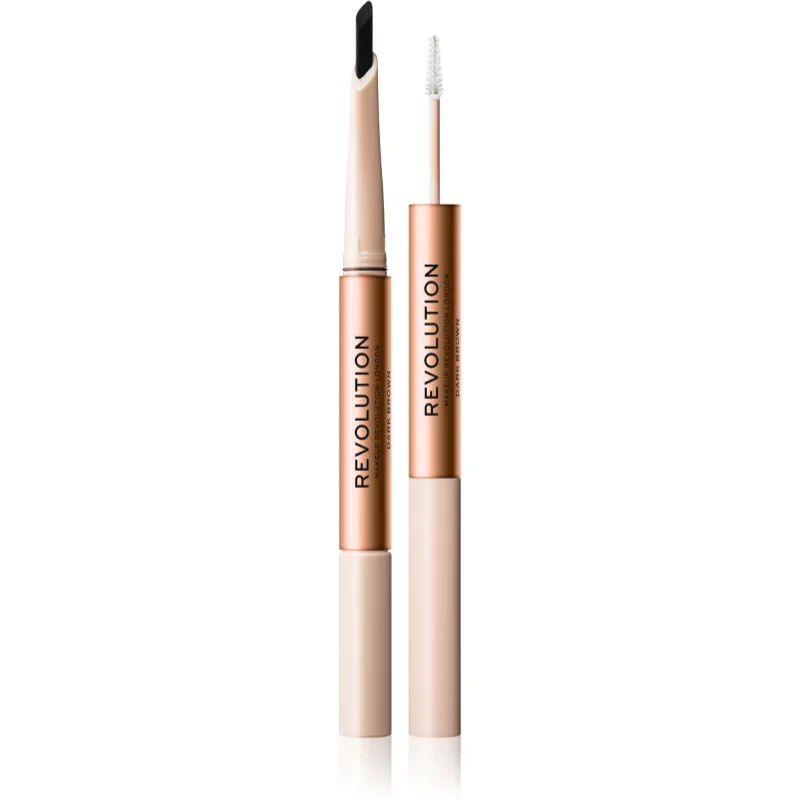 Makeup Revolution Fluffy Brow Filter Duo dubbelzijdig wenkbrauwpotlood voor Fixatie en Vorm Tint Dark Brown 0.12 g