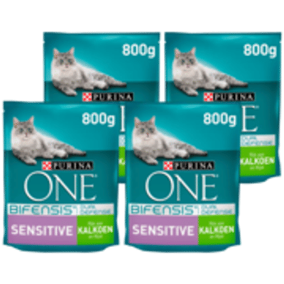 Purina ONE Bifensis Sensitive Adult Brokjes - Kalkoen - Kattenvoer 4 x 800g - kattenbrokken