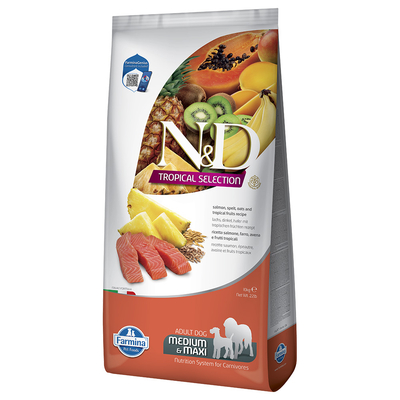 Voordeelpakket: 2x10kg N&D Dog Tropical Selection Adult Medium/Maxi met zalm droog hondenvoer - hondenbrokken