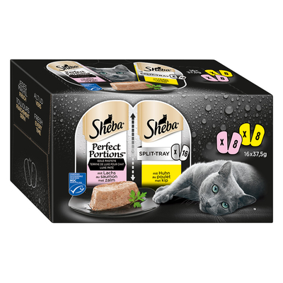 16x 37.5g Noble Pâté Zalm en Kip Sheba Perfect Portions Natte kattenvoer - natvoer katten