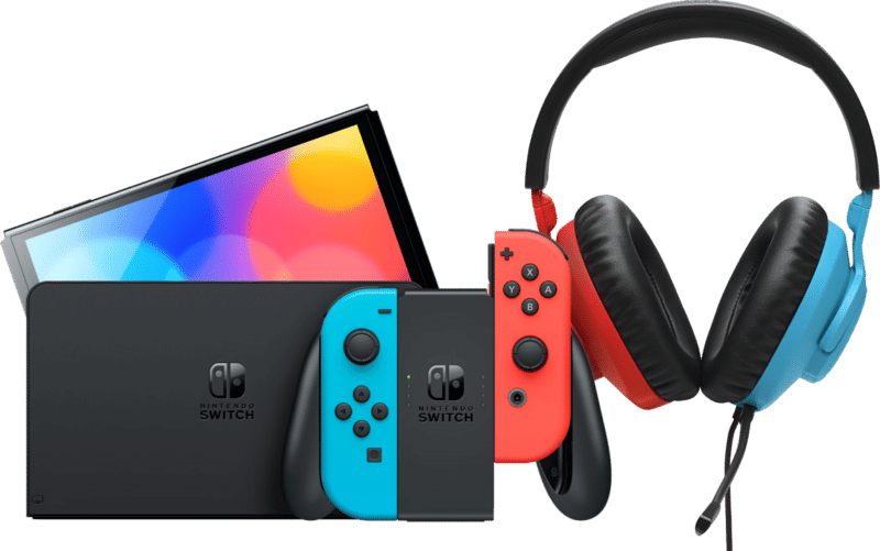 Nintendo Switch OLED Blauw/Rood + JBL Quantum 100N