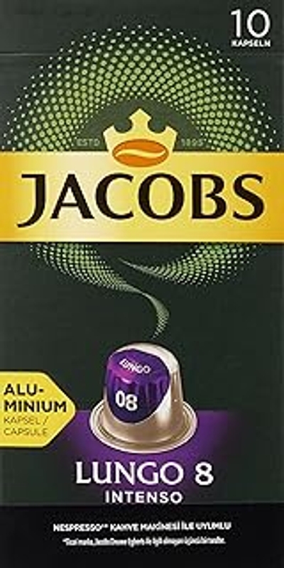 Jacobs Koffiecapsules Lungo Intenso 8, Nespresso* compatibele capsules, intensiteit 8/12, intensieve en hartige noten, 100 stuks 10 x 10 drankjes