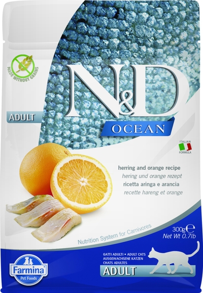 N&D Ocean kattenvoeding Haring met Sinaasappel 300 gr. kattenbrokken