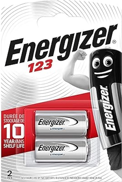 Energizer CR123 batterijen, lithium knoopcelbatterij, 2 stuks