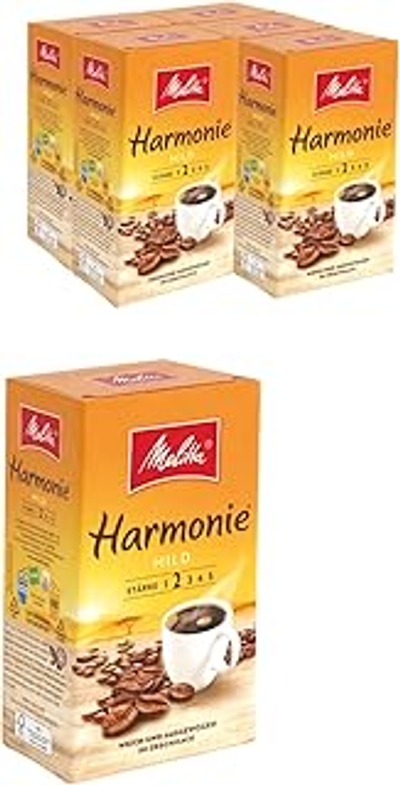 Melitta Harmonie Mild filterkoffie, 6 x 500 g, gemalen, poeder voor filterkoffiezetapparaten, mild roosteren, geroosterd in Duitsland, in tray