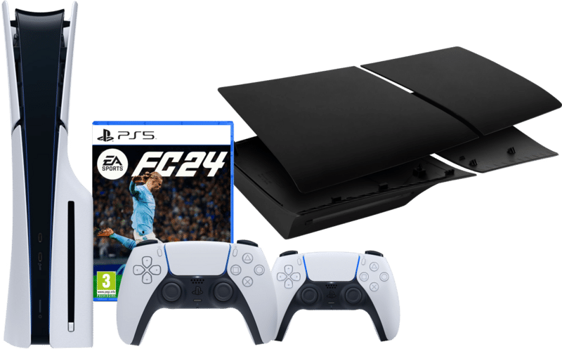 PlayStation 5 Slim Disc Edition + FC 24 + Covers Zwart + Extra Controller Wit