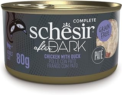 Schesir After Dark, kip met eend in bouillon, compleet natvoer voor katten, 12 blikjes x 80 g - natvoer katten