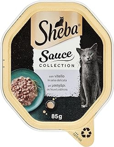 Sheba Saus Collection in saus, kattenvoer met kalf in delicate saus, 85 g - 22 kommen - natvoer katten