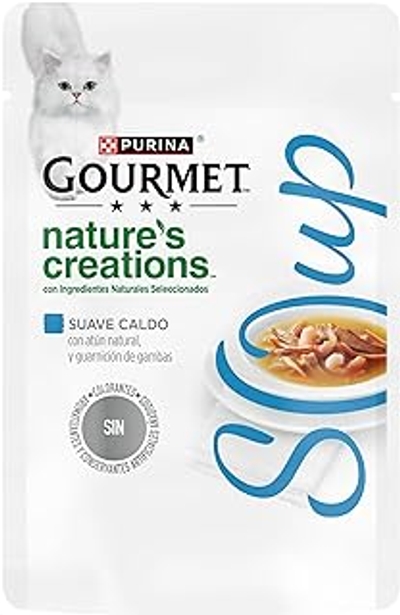 Purina Gourmet Nature's Creations Soup, natuurlijk natvoer voor katten, soep met tonijn en garnalen, 40 zakjes à 40 g - natvoer katten