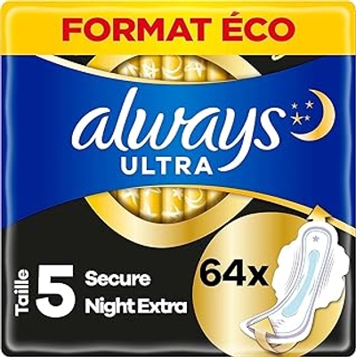 Always Ultra maandverband, maat 5, Extra Secure Night - 64 stuks