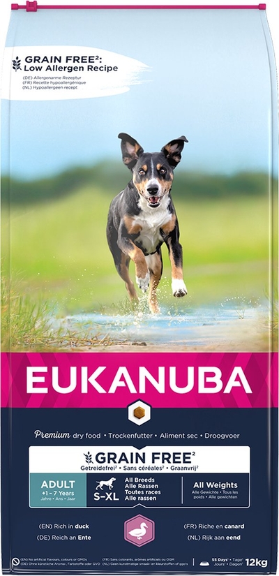 Eukanuba Adult Grain Free Eend 12 kg - hondenbrokken