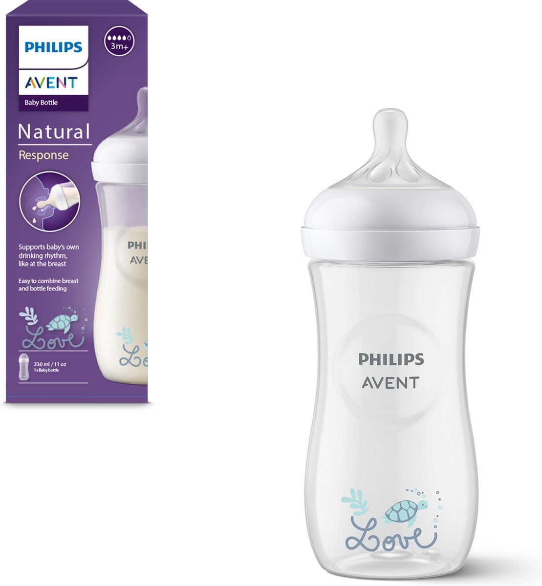 Philips Avent Natural Response 1 babyfles – 330 ml – flow 4 - schildpad - SCY906/11