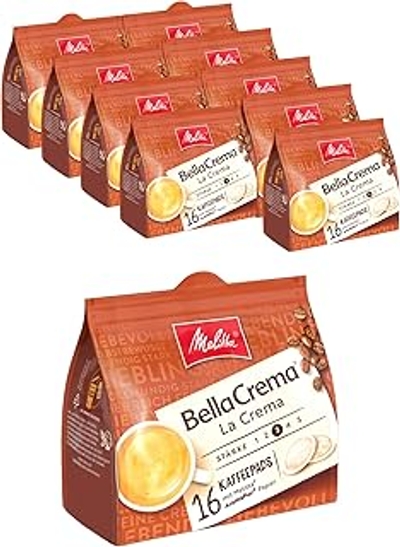 Melitta BellaCrema gemalen koffie in koffiepads, 10 x 16 pads, 100% Arabica, mild en harmonisch, milde roostergraad, sterkte 3,