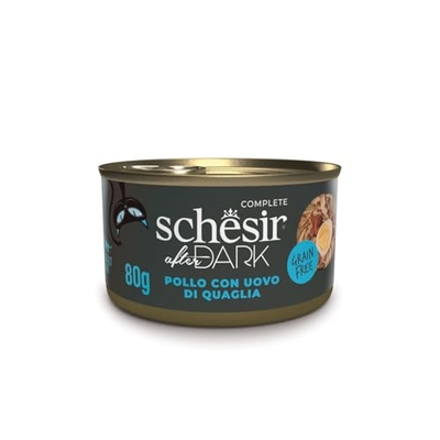 Schesir After Dark, smaak kip met kwarteleitjes in filets, compleet natvoer voor volwassen katten (12 blikjes à 80 g) - natvoer katten