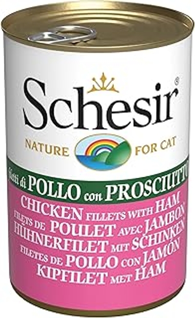 Schesir Cat Jelly Kippenfilet met ham, nat kattenvoer in gelei, 24 blikjes x 140 g - natvoer katten