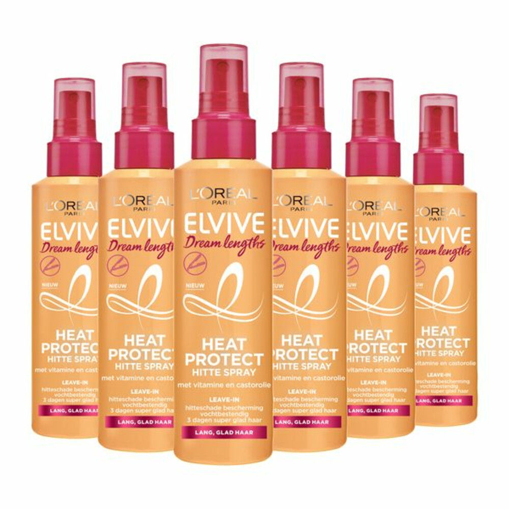 L’Oréal Paris Elvive Dream Lengths Heat Protect Hittespray - Lang, Beschadigd Haar - 230°C Hittebescherming - 6 x 150ml