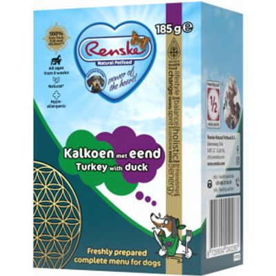Renske kalkoen met eend Vers Bereid nat hondenvoer 12 x 375 g - natvoer honden - hondenbrokken - natvoer honden