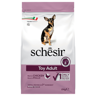 Voordeelpakket: 2x 2kg Schesir Dog Toy Adult met kip droog hondenvoer - hondenbrokken