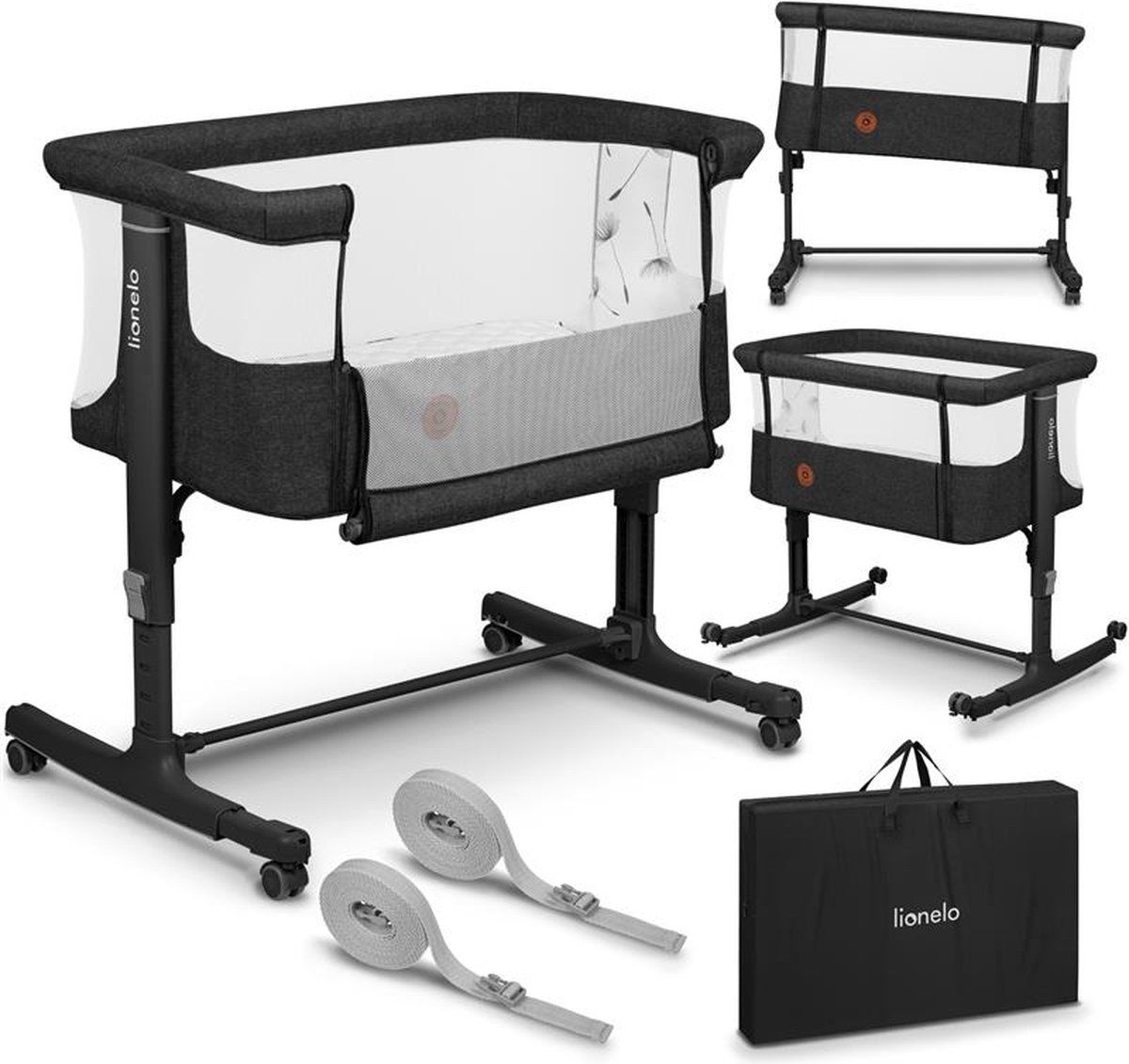 Lionelo Aurora 3in1 Co-sleeper - Babybedje tot 9 kg - Meegroeibed - 4 wielen met rem - Campingbedje