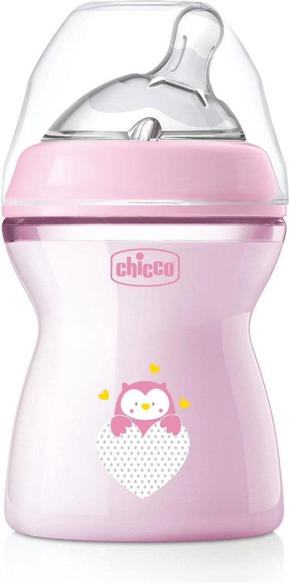 Chicco Natural Feeling Babyfles voor 2 maanden + 250 ml, fles met zuignap van zachte en flexibele siliconen, geschikt voor gemengde borstvoeding, middeldichte stroom, roze 2+ m