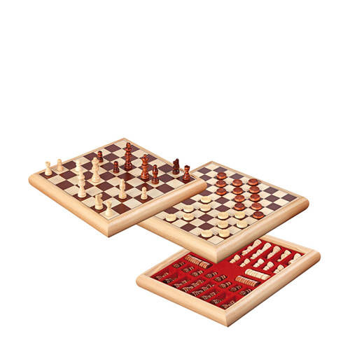 Philos houten schaak-dam set 32x32cm Houten schaak-/damset (32x32 cm)