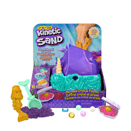 Kinetic Sand Kristal Zeemeermin met goudkleurig glinsterend speelzand met opbergbak en gereedschap