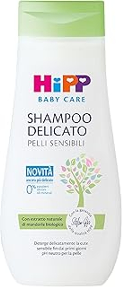 HiPP Baby Care Shampoo voor kinderen, zacht reinigend, geen irritatie van de ogen, voor de gevoelige huid, met natuurlijk biologisch amandelextract, 1 fles van 200 ml
