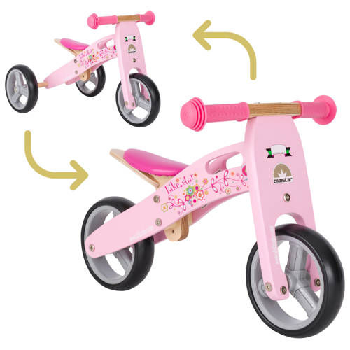 BikeStar mini loopfiets 2 in 1, hout, roze